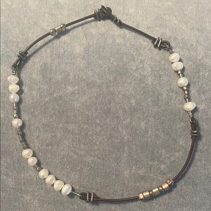 Silpada White Pearl and Brown Leather Necklace